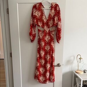 Zara Red and White Long Sleeve Dress